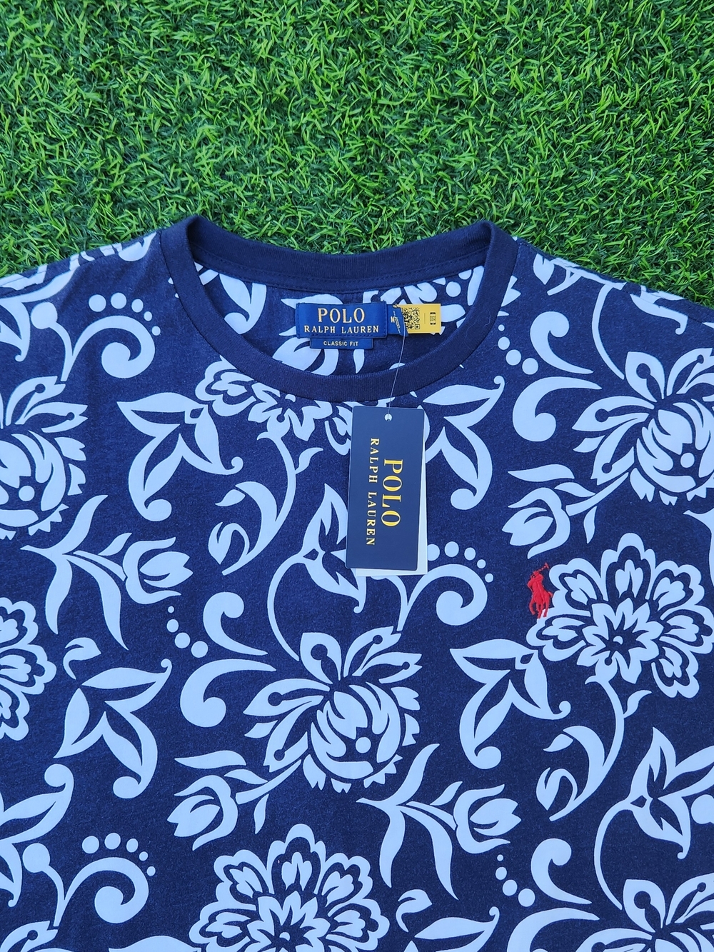 Polo Ralph Lauren Men’s Floral Print T-Shirt Navy Blue White Size M New With Tag